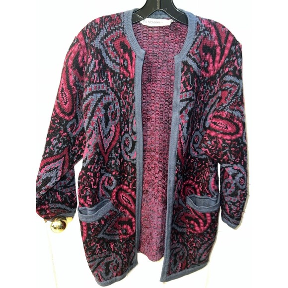 JL Scherrer Boutique Paris Sweater Womens Large Wool Open Front Duster Vintage - Picture 4 of 6